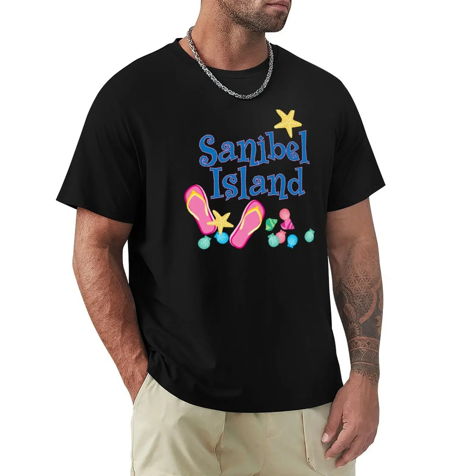 Sanibel Island Florida Seashells and Flip Flops T-Shirt oversized t shirt Blouse cute tops customizeds tee shirts for men