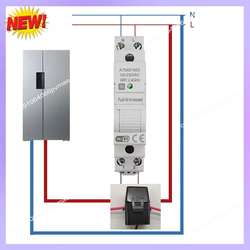 T24C 1 ピース ATMS1603 Tuya 単相 Wifi スマートエネルギーメーター 100-230V Din レール正確に測定電圧計電流計電力