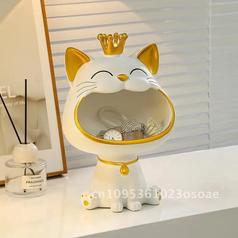 

Fortune Crown Big Mouth Cat Entrance Key Storage Tray Light Luxury Housewarming Gift Decorative Ornaments Sculpture