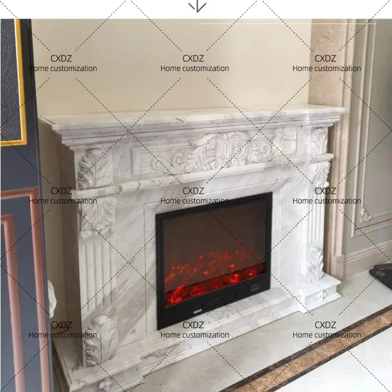 XXMarble fireplace retro living room marble stone fireplace decorative cabinet