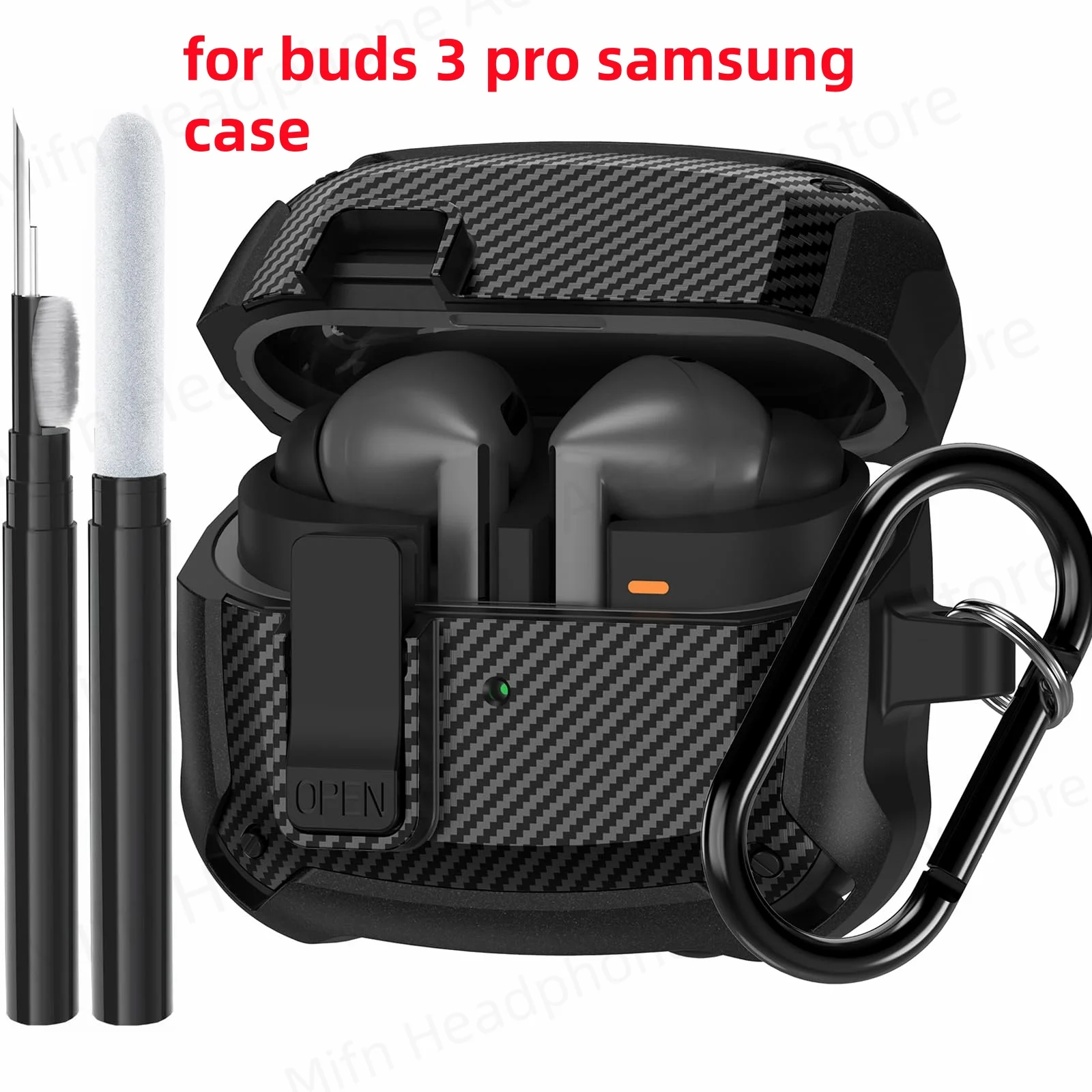 2024 buds 3 case carbon fibre luxury earphone case with keychain/cleaning kit Accessories For Buds3 pro Shockproof Protect Cover