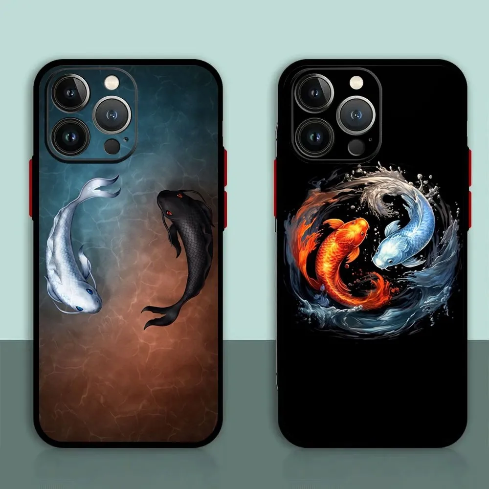 Koi Fish Yin Yang Art Phone Case For iPhone 11,12,13,14,15,XS,XR,X,Mini,Pro,Max,Plus Shell