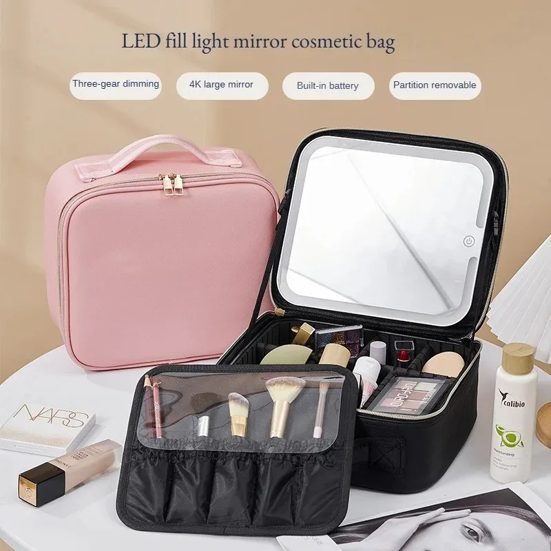 Smart LED Cosmetic Case with Lights and Mirror Cosmetic Bag Large Capacity Premium Feeling Cosmetic Bag Luxury makeup Case