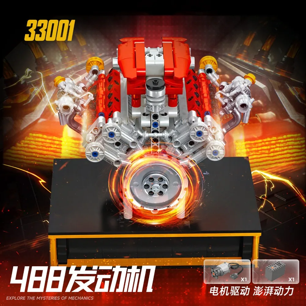 Kit de modelo de bloques de construcción de motor 488 V8, 1123 Uds., simulación de motor de coche deportivo realista con Motor de potencia para niños y adultos