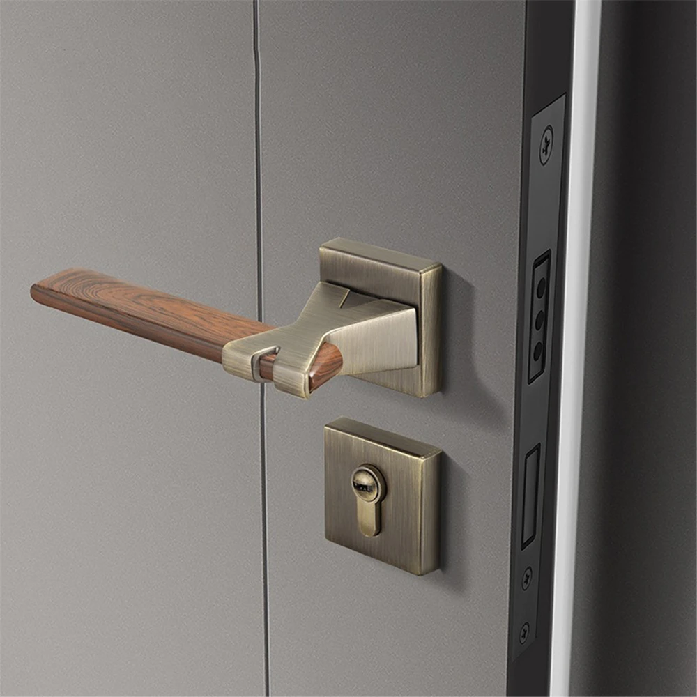 

Light Luxury Zinc Alloy Silent Door Lock Bedroom Security Door Handle Locks Wood Grain Handles Lockset Furniture Hardware