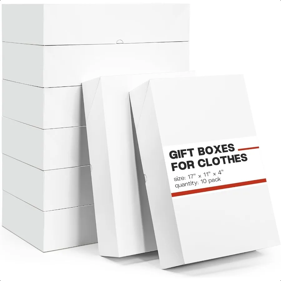 

10 Pack Extra Large Gift Boxes with Lids for Presents 17 x 11 x 4 Inch Deep Robe Boxes White Auto Popup Box for Clothes Christm