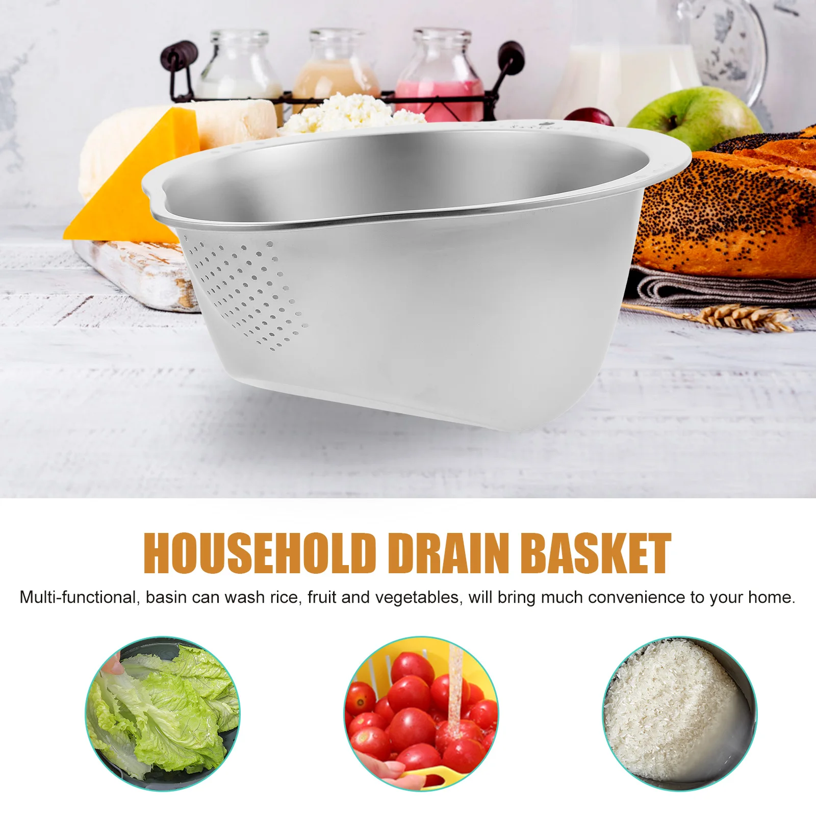 

Stainless Steel Vegetable Drainer Basket Fine Mesh Washing Colander Kitchen Rice Strainer Handheld Fruits Food Strainer Bowl