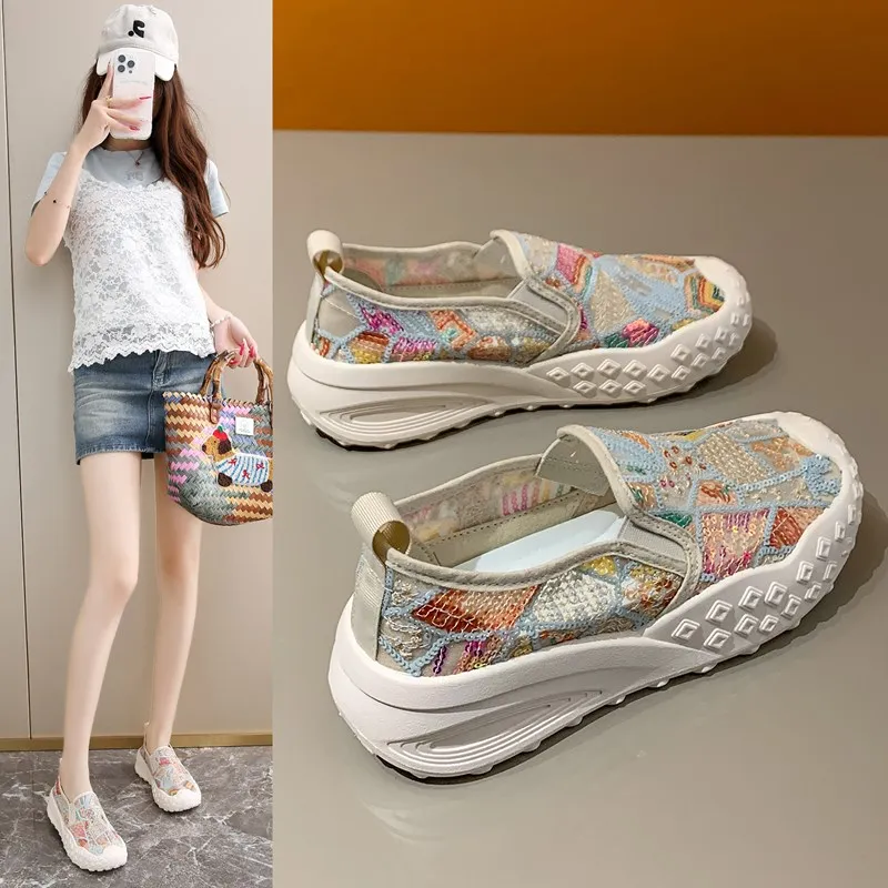 Women's Slip On Sneakers No Tie Laceless Shoes Comfortable Memory Foam Walking Loafers