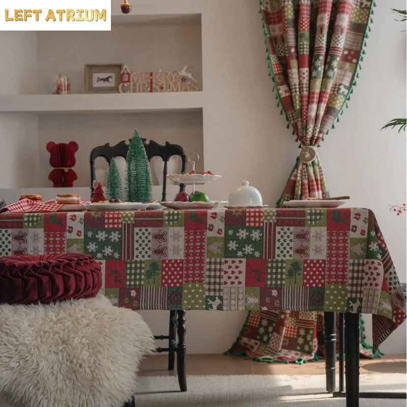 1PC Tablecloth Jacquard Christmas Contrast Holly Table Cloth Holiday Versatile Rectangle Home Decoration Home Textiles