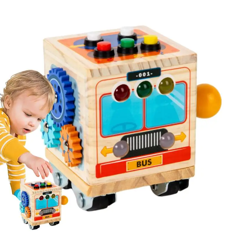 

Busy Cube For Kids Bus Design Sensory Busy Fidget Toy Wooden Learning Toy Boosts Fine Motor Skill Sensory Development For