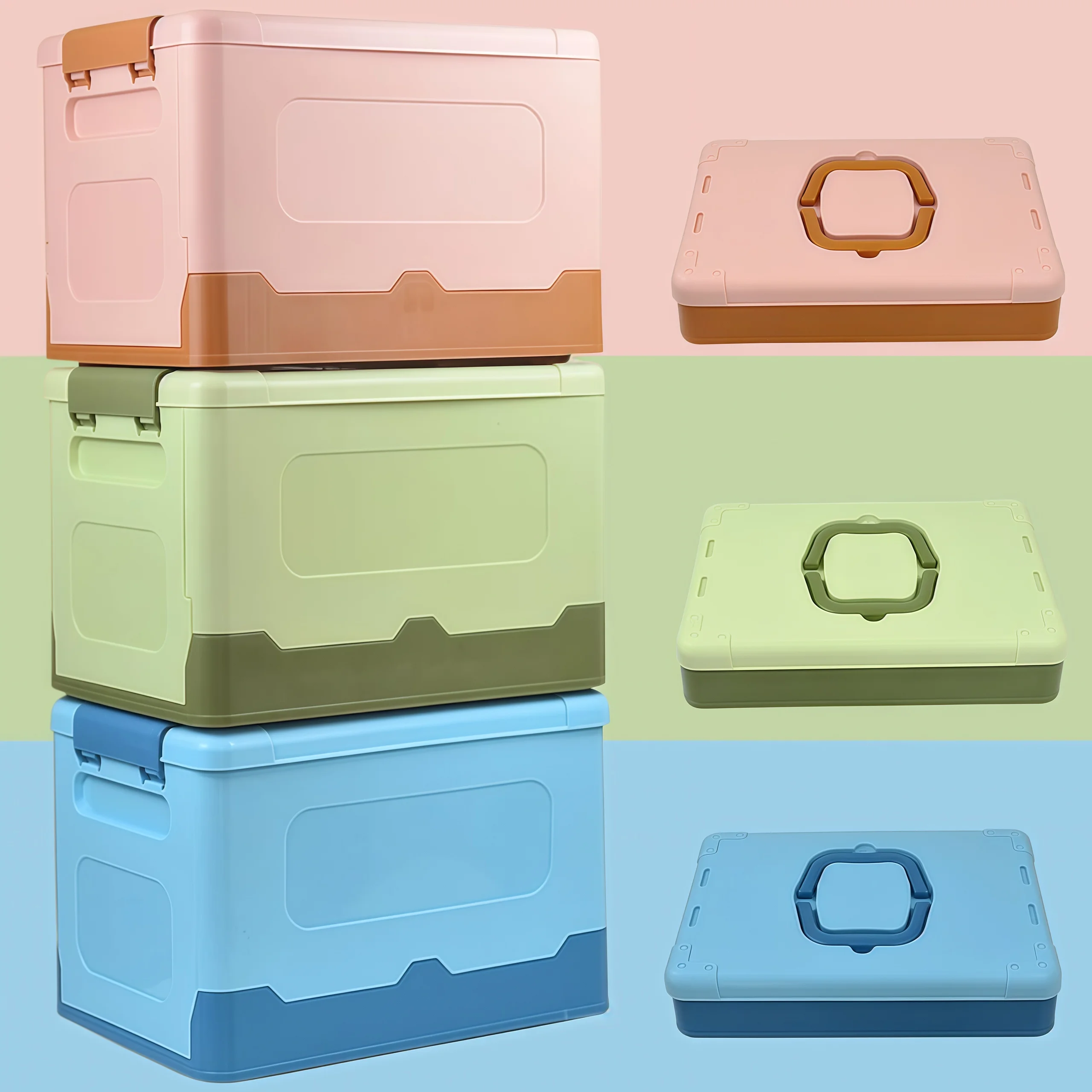 No-Installation Required, One-Second Folding Storage Box, Household Moving Storage Box, Multi-Scenario Wardrobe and Car Storage Box, Universal Plastic Organizer Box, Three-Color Flip-Top Folding Storage Box, Bedroom Clothing, Snacks, and Toy Storage Box, Outdoor Car Portable Folding Organizer Box