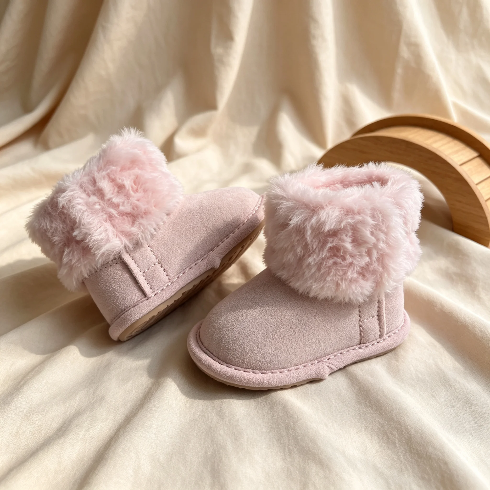 Baby Winter Furry Snow Boots Soft Sole Warm Plush Toddler Newborn Infant First Walker Crib Shoes Anti‑Slip Girls Winter Ankle Bo