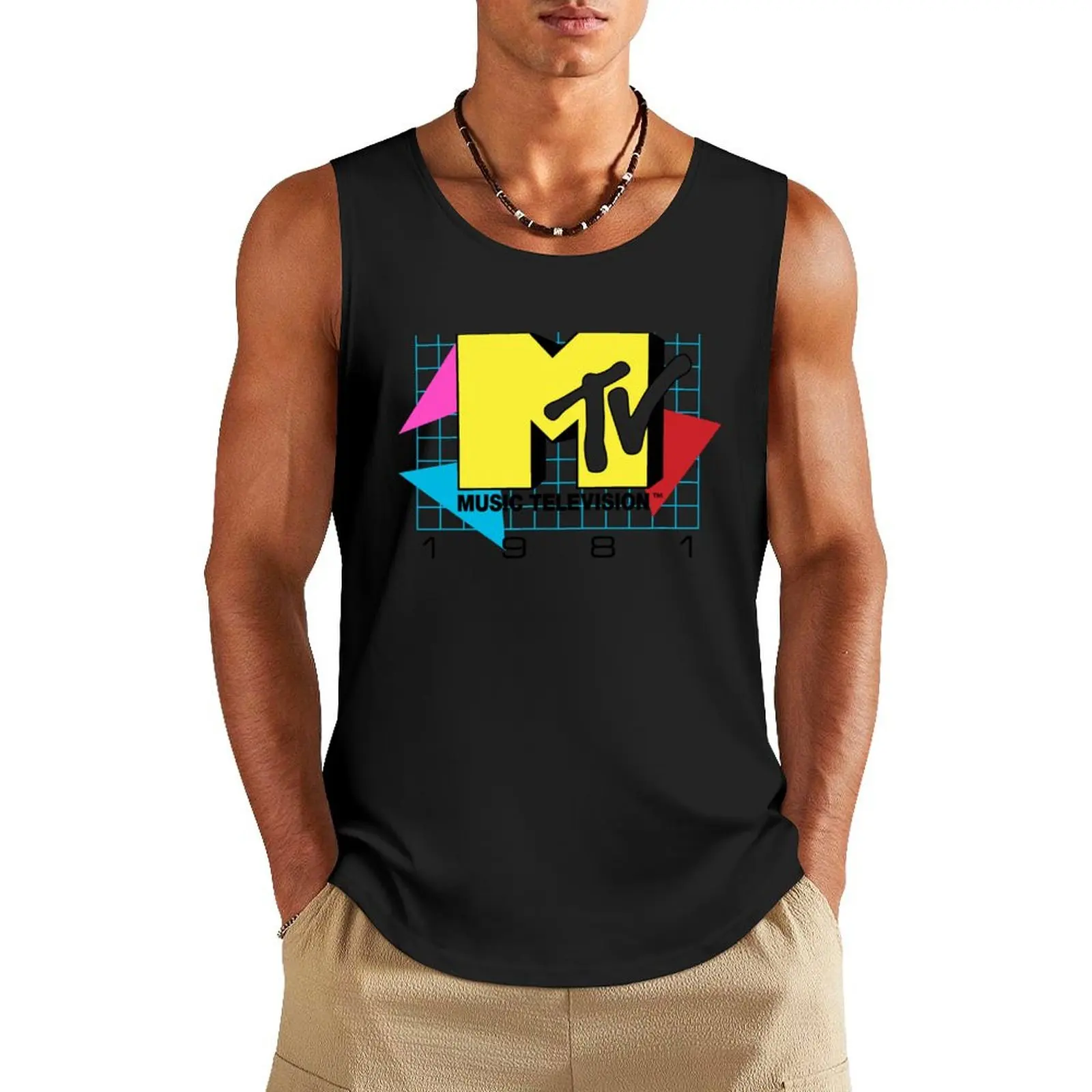 

MTV Music Television 1981 Logo Tank Top summer clothes for men Bodybuilding shirt