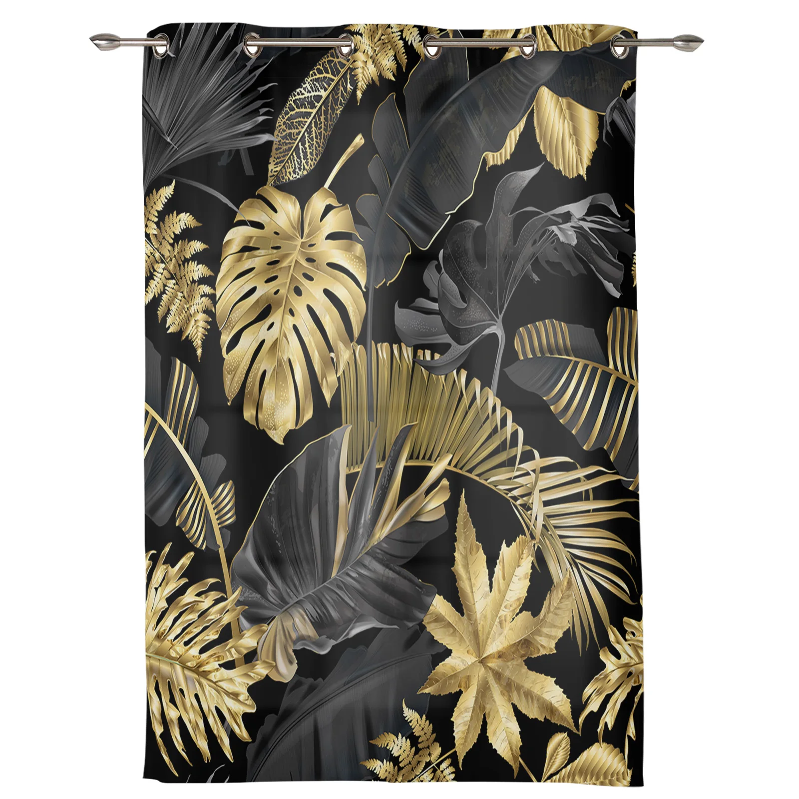 Golden Leaves Black Background Window Curtains Kids Room Living Room Curtain Panels Valance Curtains for Kitchen