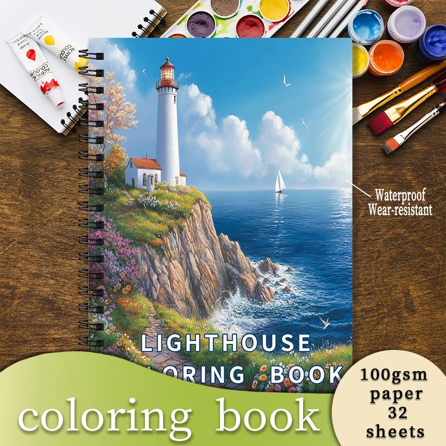 Lighthouse in the Dark Adult Coloring Book - 8.3x 11.2 Inch 32 Page Coloring Book - Helps Reduce Stress and Ease Emotions