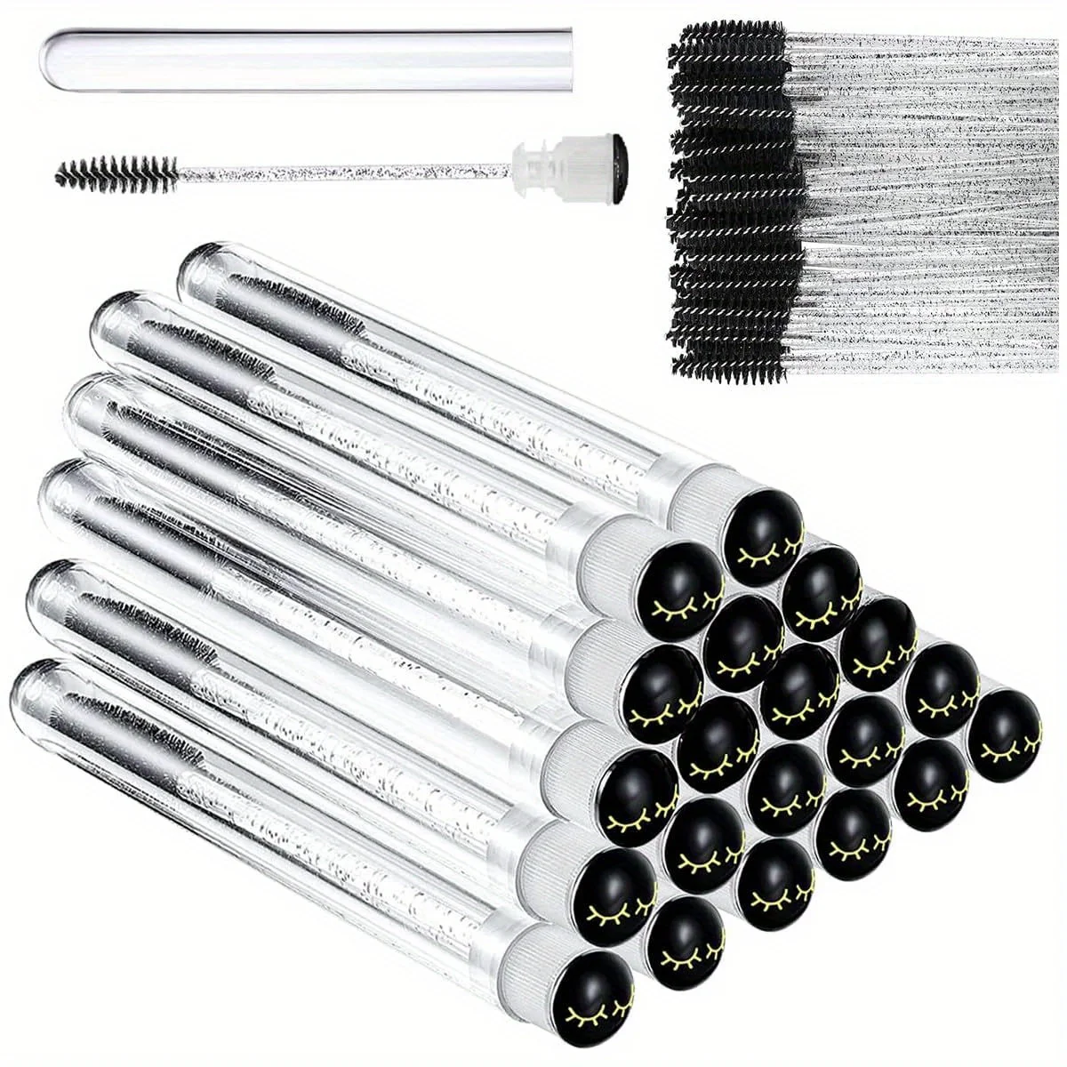 90-teiliges nachfüllbares Mascara-Zauberstäbe-Set – 20 leere Tuben + 70 Pinsel für Wimpernverlängerungen und DIY-Mascara (Salon und Heimgebrauch)