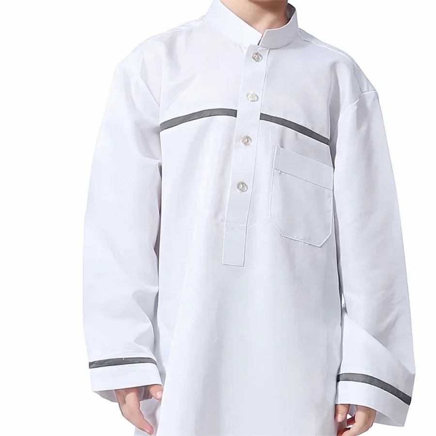 New 2024 Dubai Arab Muslim Kids Boys Clothes Abaya Caftan Robe Islamic Ramadan Clothing Oman Arabic Qatar Child Kaftans Costumes