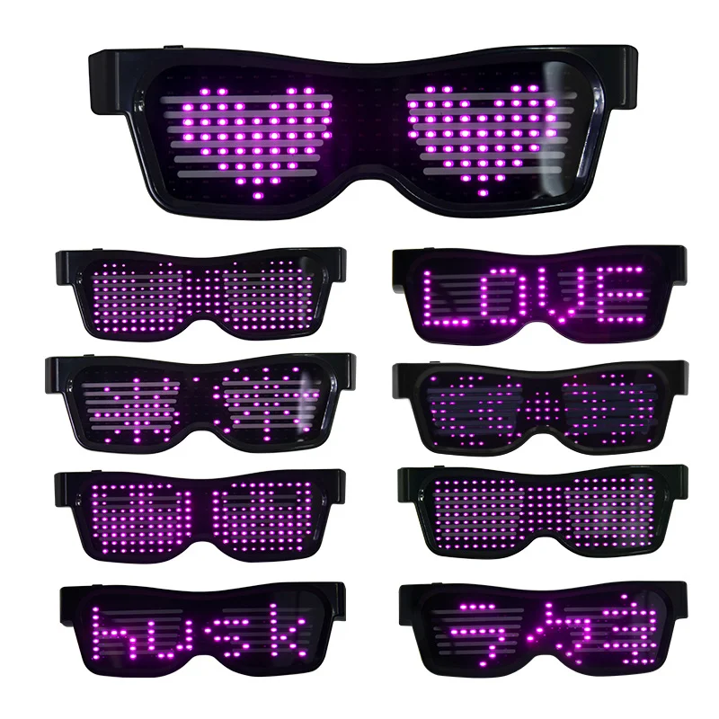 

App Control Bluetooth Led Party Glasses Customized Languages USB Charge Flashing Luminous Eyewear Christmas Concert Sunglasses