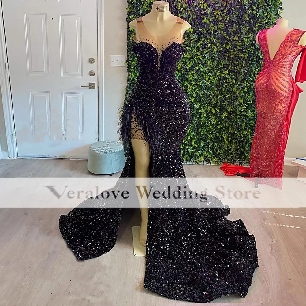 Elegant Black Mermaid Evening Dresses 2022 Scoop Wedding Guest Gowns For Women African Party Prom Dress