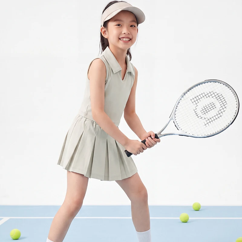 

Sporty Girls 2-Pieces Clothes Suit 2026 Summer Kid's Short Sleeves Polo Top Culottes Set High-Rise Split-Joint Skirt Pants 3-11