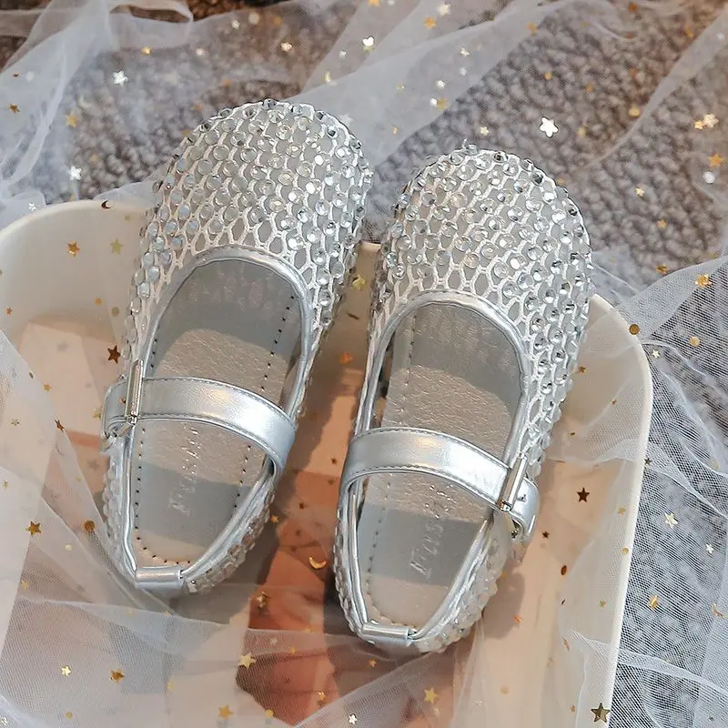 

Girls Openwork Sandals Full Rhinestone Crystal Summer Breathable Sparkling Princess Shoes