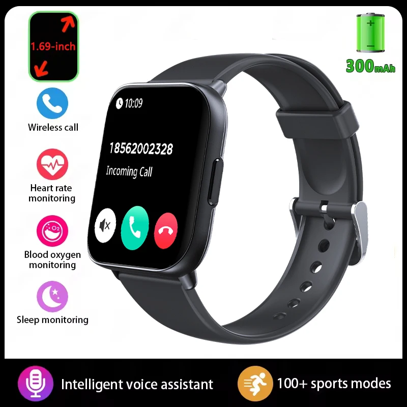 

New Health SmartWatch 1.69 inch with Bluetooth Call Heart Rate Blood Oxygen Blood Pressure Monitoring Sports Tracking Smartwatch