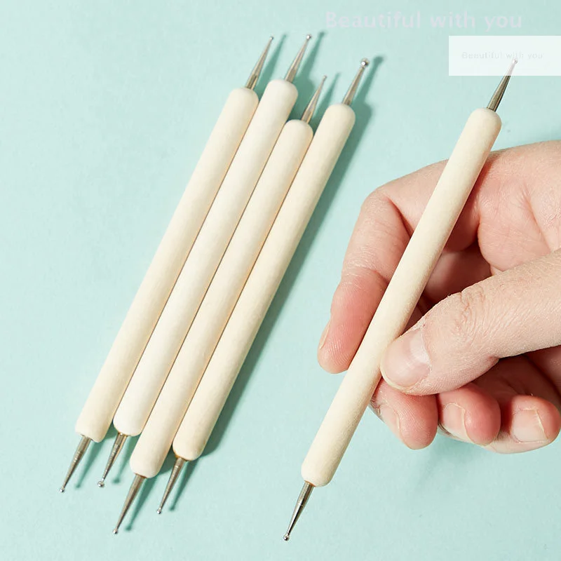 ネイルアート用のクリスタル装飾ハンドル付きドットペン5本、描画やラインストーンの適用に両面使用可能