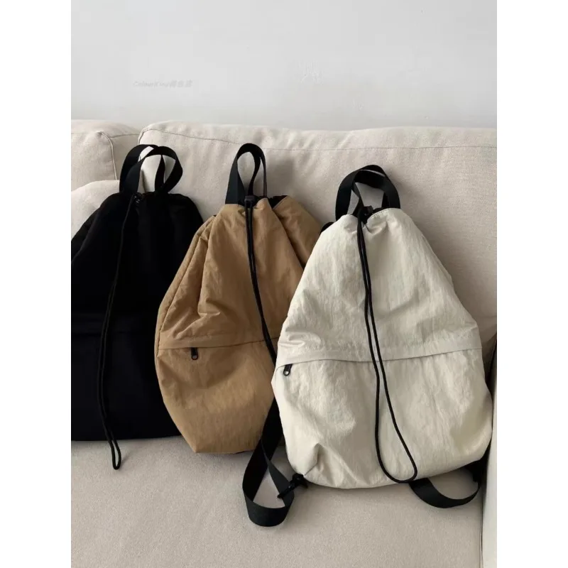 New Harajuku Style All-in-one Backpack Lightweight Drawstring Travel Backpack Handbag Cotton Clamping Canvas Package