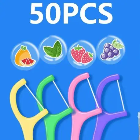 50 ชิ้น/กล่องผลไม้รสไหมขัดฟันเลือกฟันทําความสะอาด Inter-ทันตกรรมแปรงแรงดึงสูงแบบพกพาฟัน Stick Hygiene Care