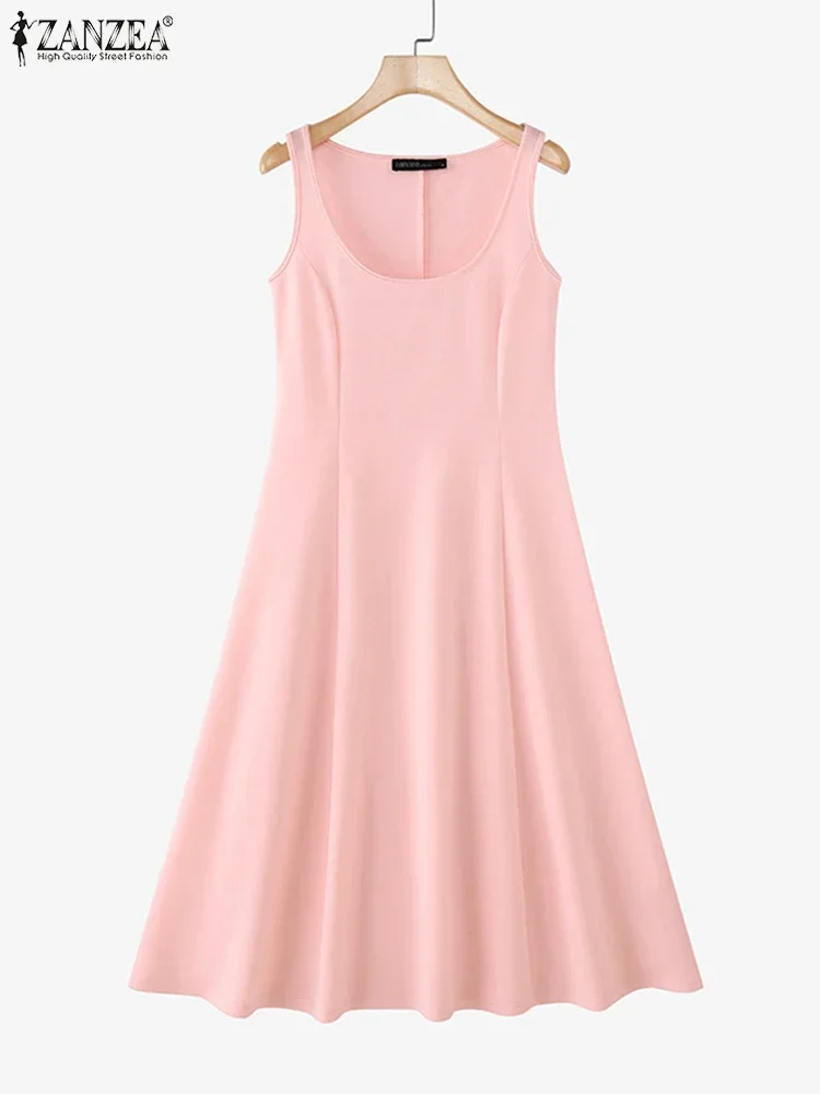 ZANZEA 2025 Abiti longuette tinta unita moda estiva Abito sexy senza maniche con canotta Bretelle per le vacanze Vestito estivo a vita X-line Vestaglie