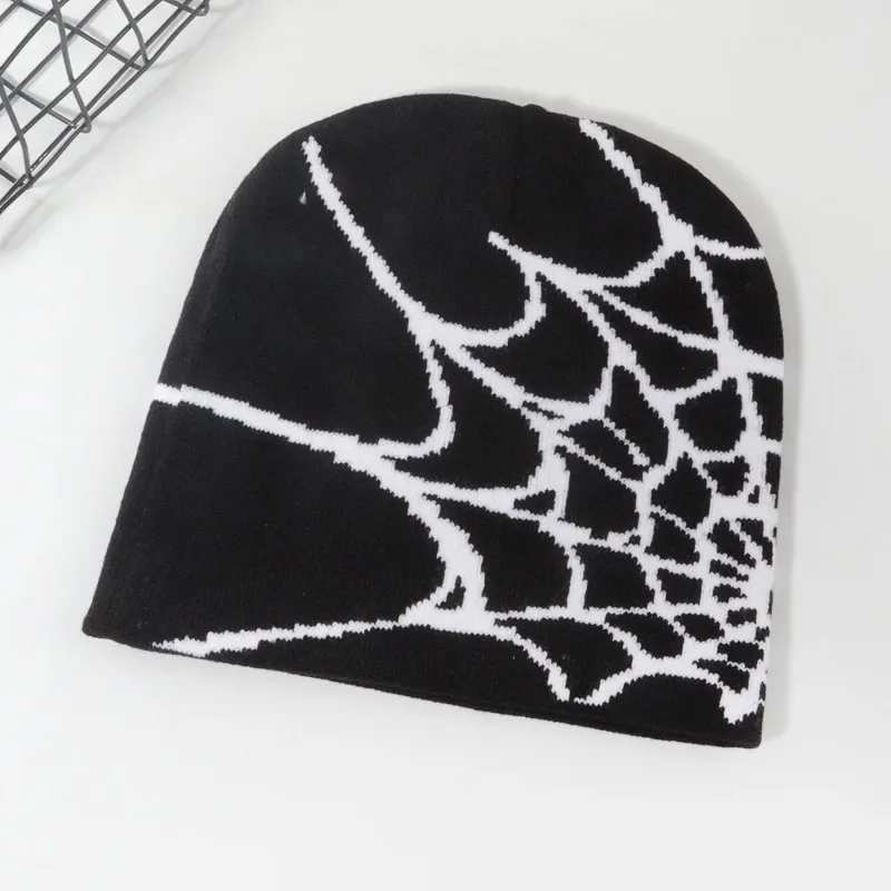 Unisex Knitting Cap Spider Web Pattern Men Women Luxury Beanie Caps Y2k Warm Fashion Versatile Ins Pullover Hiphop Winter Bonnet