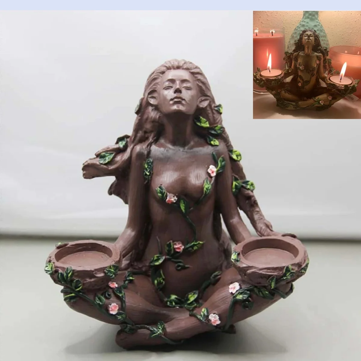 

Female Tree Spirit Gothic Witchcraft Candlestick Forest Protector Natural Balance Candle Candlestick Desktop Decoration Ornament