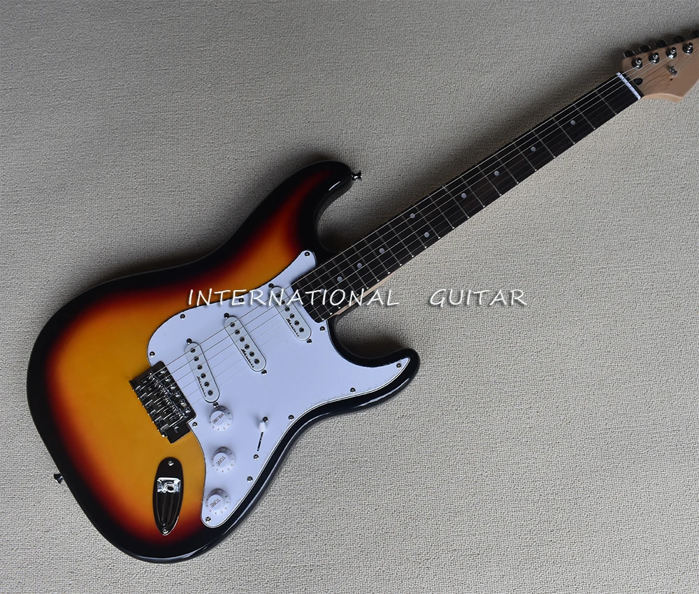

6 Strings Tobacco Sunburst Electric Guitar with White Pickguard,Rosewood Fretboard