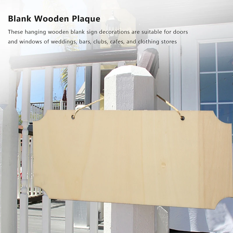 NEW HOT In Stock-10 Pieces Unfinished Hanging Wood Sign Rectangle Blank Wooden Plaque Banners With Ropes For Pyrography Painting
