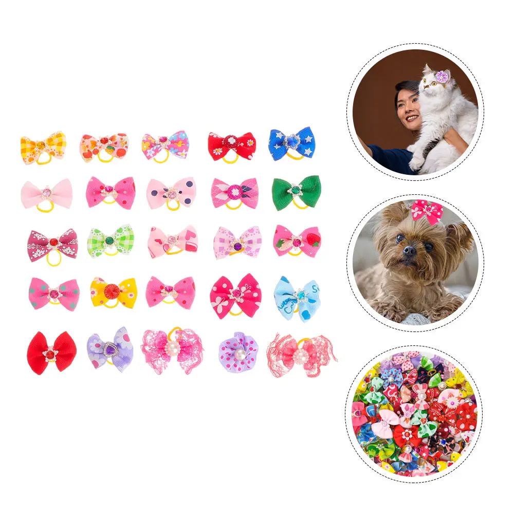

50 Pieces Pet Hair Ties Assorted Colors Adorable Bows Grooming Accessories for Dogs Cats Portable Bowtie Pet Supplies