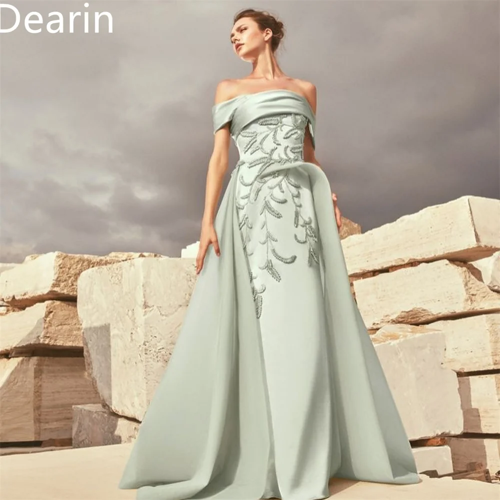 

Customized Evening Gown Dearin Off-the-shoulder Column Floor Length Skirts Vertically Draped Embroidery Bespoke Occasion Dresses