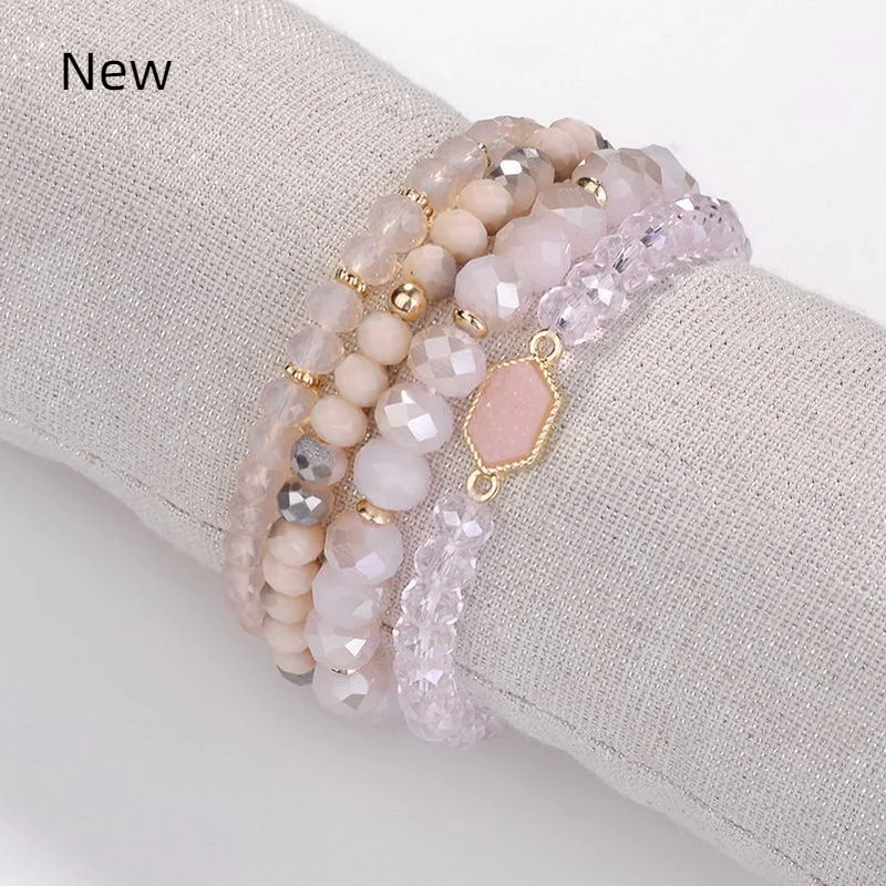 

Natural Stone Beaded Charms Oval Druzy ELASTIC Stacked Bracelets for Women