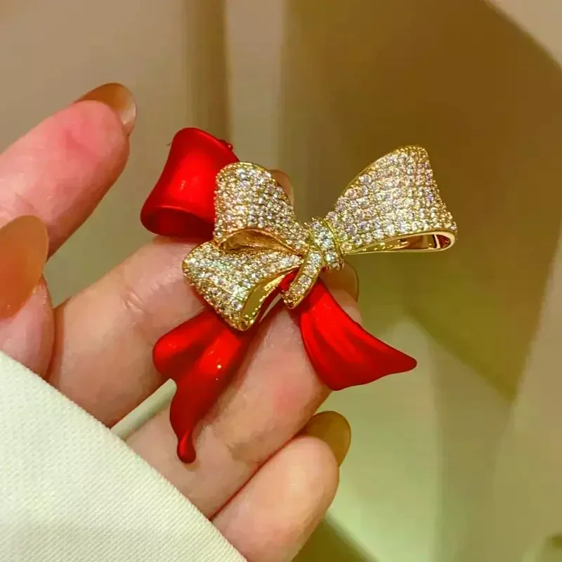 أزياء حجر الراين الأحمر القوس دبابيس للنساء الملابس معطف حزب مجوهرات اكسسوارات الهدايا #2