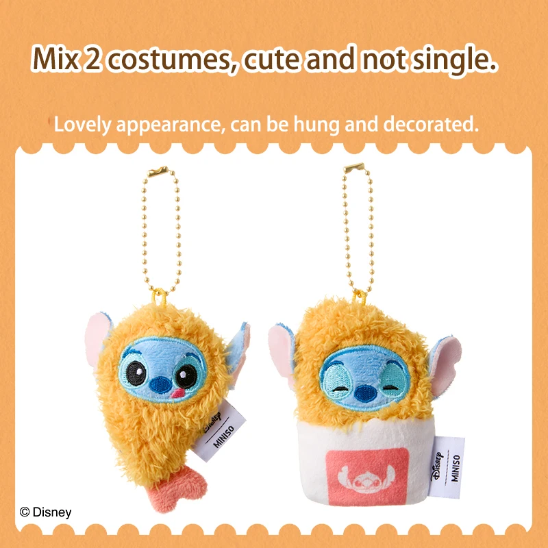 Stitch Angel  Crispy Shrimp Plush Keychain Kawaii French Fries Doll Cute Bag Charm for Girls Gift Official Licensed