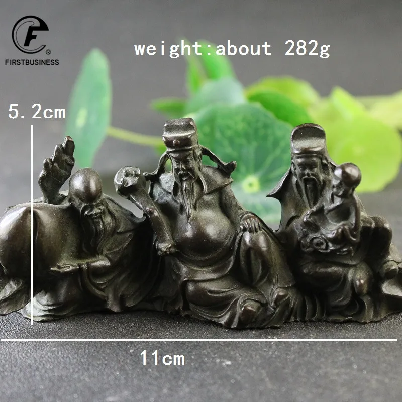 Antique Bronze Taoism Three Gods of Blessing Wealth Longevity Statue Pure Copper Buddha Figurines Ornaments Feng Shui Home Decor