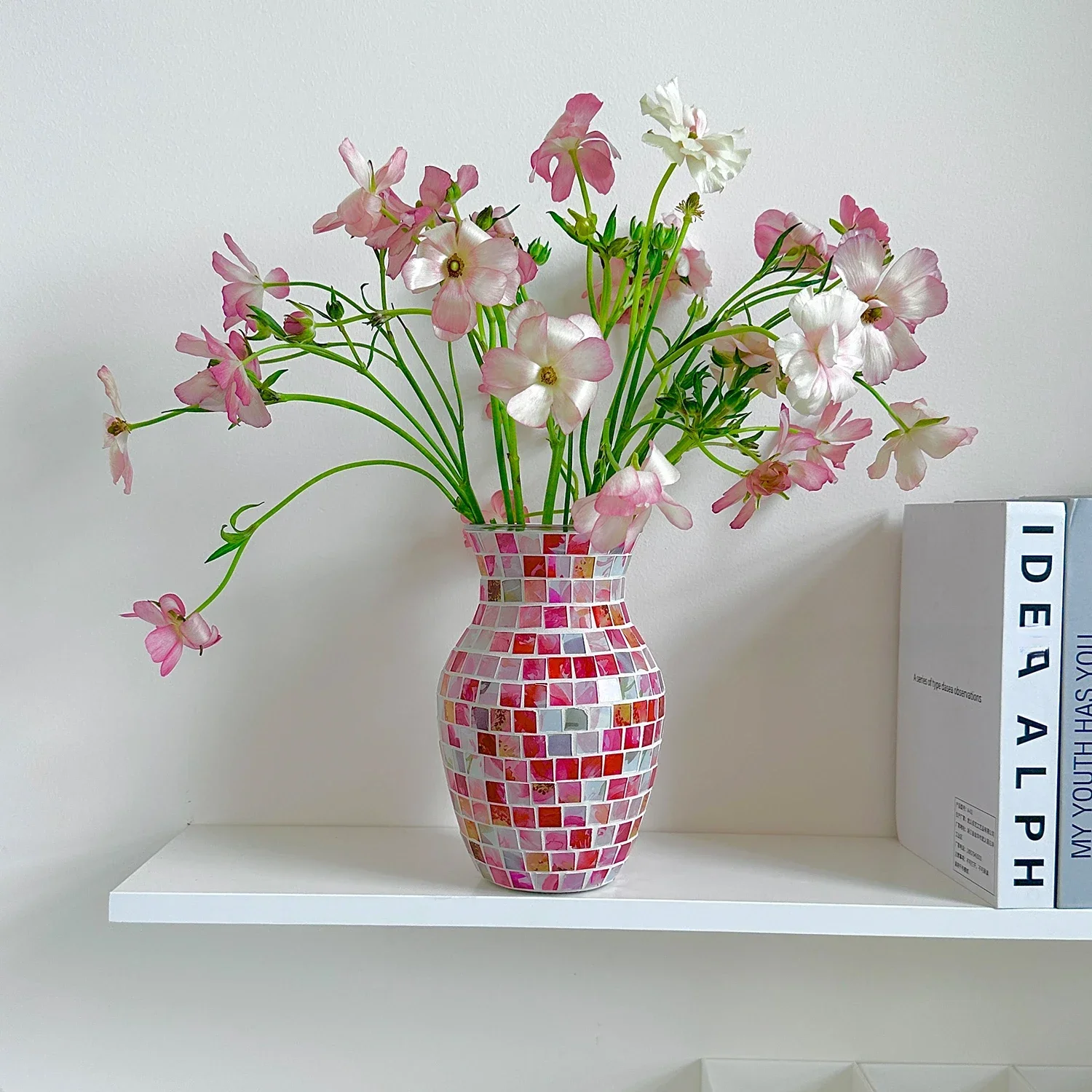 Florero de mosaico hecho a mano nórdico, adornos coloridos para decoración del hogar, arreglo de flores hidropónicas, florero de