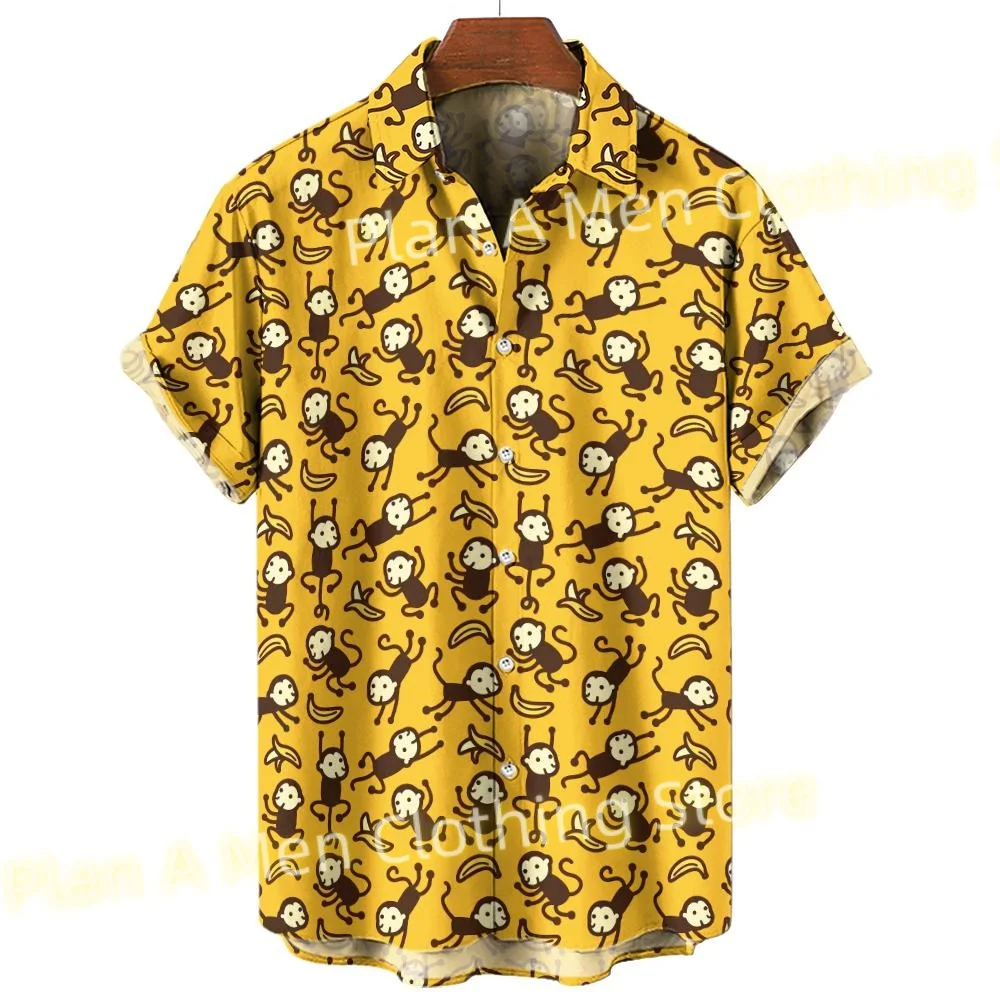 

Hawaii Funny Shirt Men 3D Colored Monkeys High-Quality Men's Clothing Casual Short Sleeved Tops Tee Loose Oversized Shirt