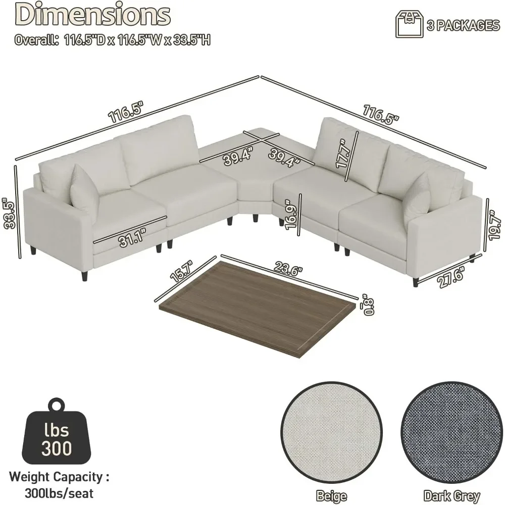 L Shape Sectional Couch，Extra Large Modern Convertible Sectional Corner Sofa With Reversible Chaise，117