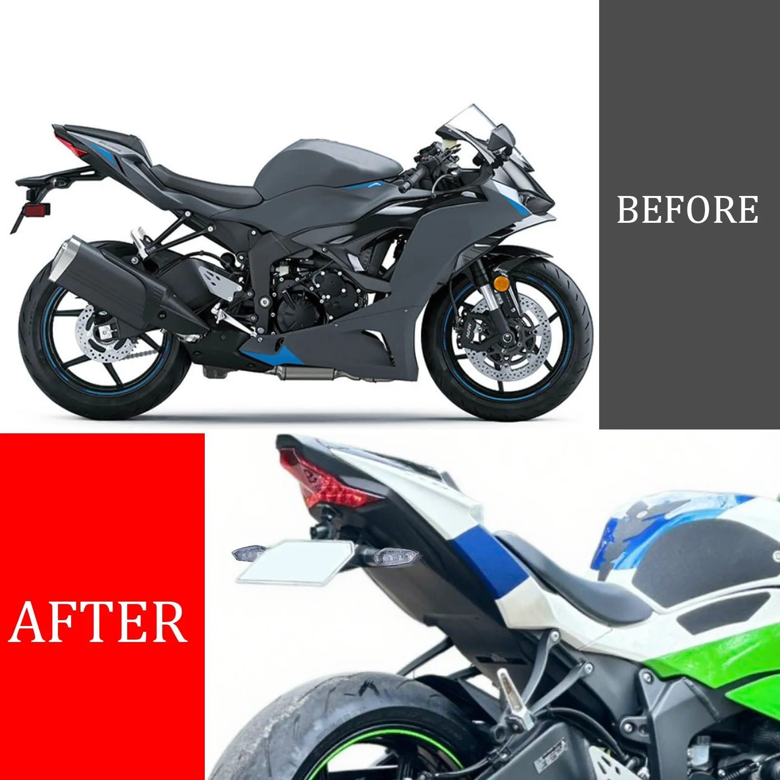 

Fender Eliminator Rear Tail Tidy LED Turn Signal For 2009-2018 Kawasaki ZX6R Fender Eliminator Rear Tail Tidy LED Turn Signal