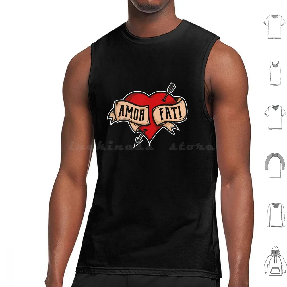 Amor Fati Tattoo Heart-Philosophy Gift Tank Tops Vest Sleeveless Amor Fati Tattoo Nietzsche Liberal Philosopher Philosophy