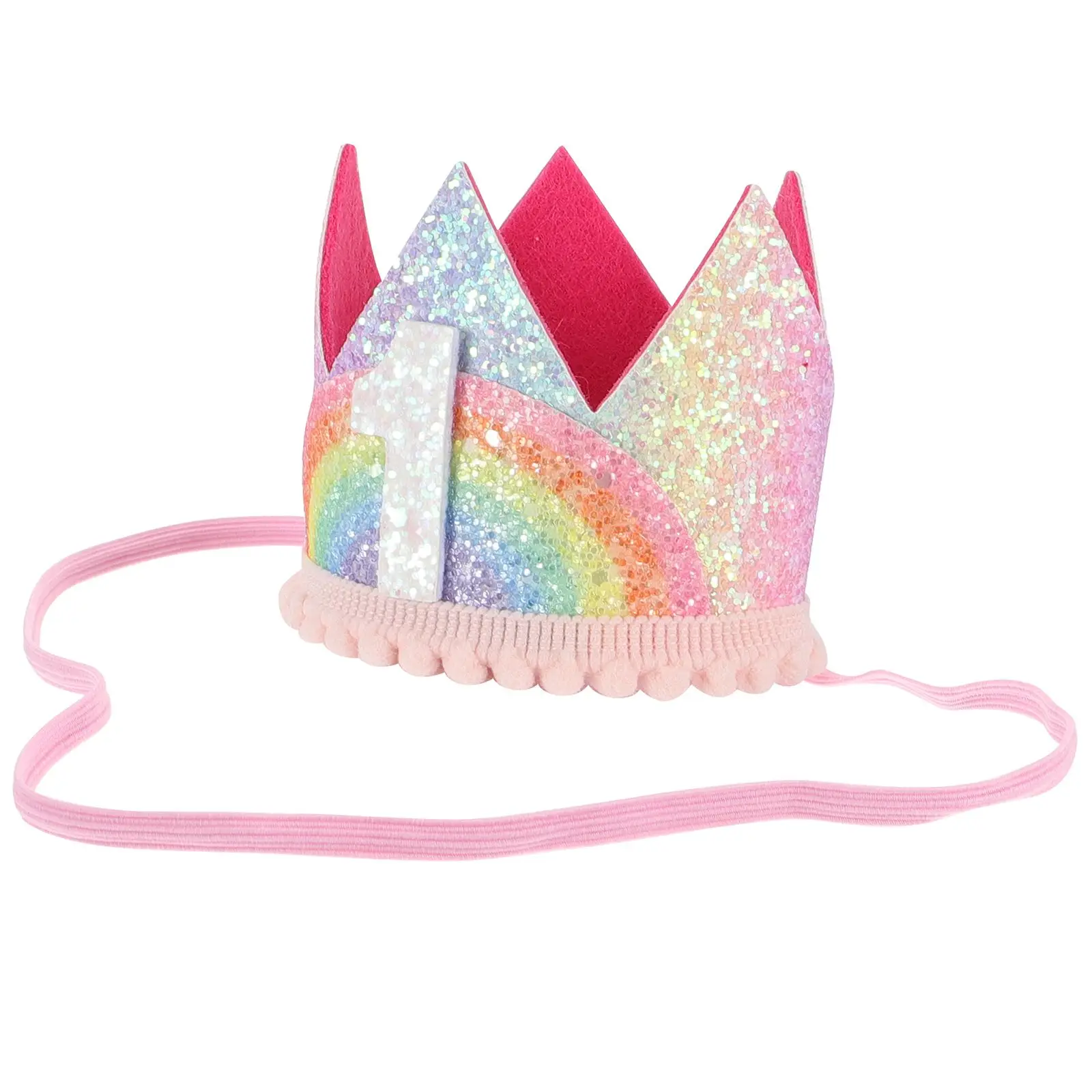 

Rainbow Crown Number Birthday Toddler Baby Crowning Hat Headdress Fabric Lightweight Durable Kids Party Photo Prop