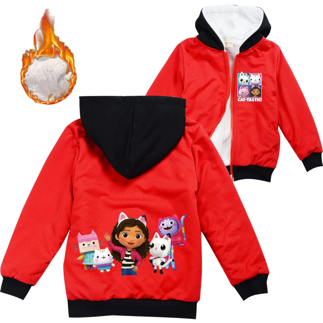 Gabys Poppenhuiskleding Kinderen Cartoon Gaby Chatjassen Baby Meisjes Winter Warme Ritsjassen Kinderen Dikke Fleece Pluche Bovenkleding