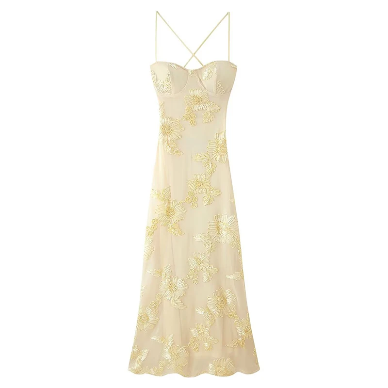 Sexy Frauen Blume Schlinge Lange Kleider Fashion Lace UP Bandage Backless Maxi Kleid Dame Elegante Chic Party Robe