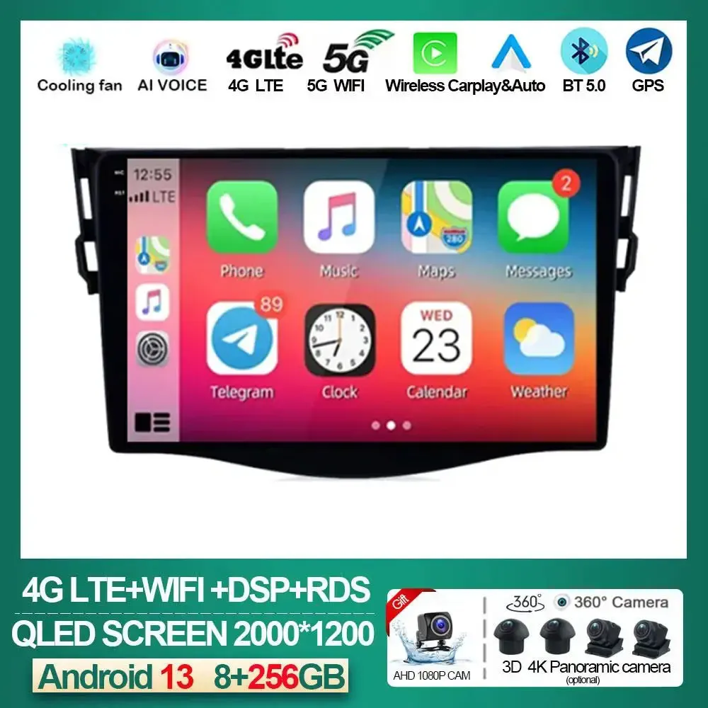 

9" 4G Carplay 2din Android 13 Car Radio Multimidia Video Player Navigation GPS For Toyota RAV4 Rav 4 2005-2013 Head Unit NO DVD