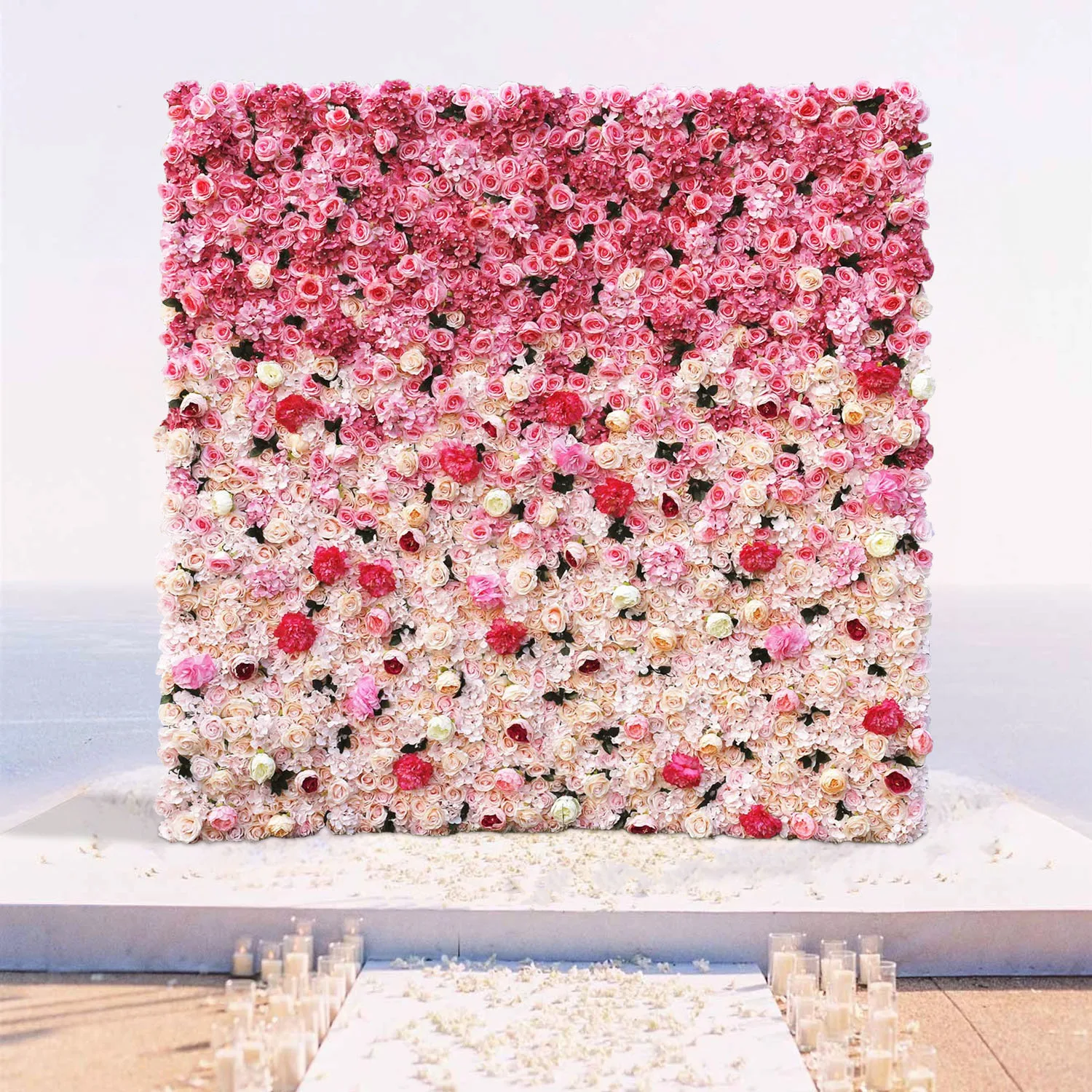 

Uflower 5D Wedding Pink Rose White Artificial Flower Wall Row Arch Backdrop Fabric Floral Event Party Prop Floral Arrangement